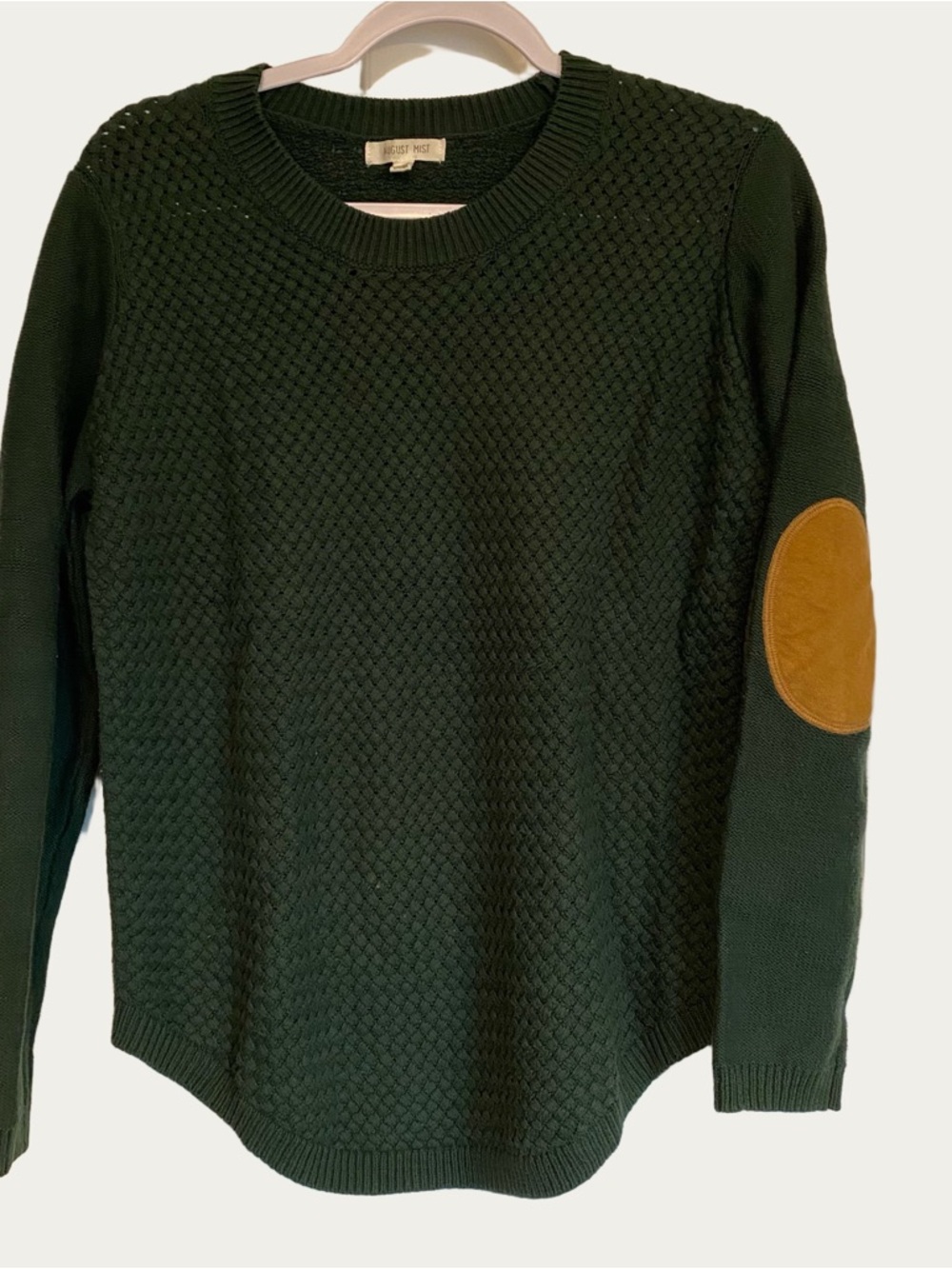 August Mist Womenβs Knit Sweater with Elbow Pads - Small- Dark Green